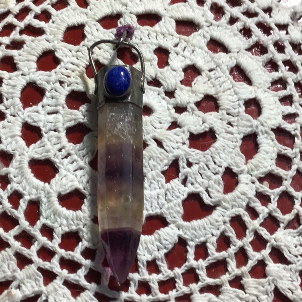 Solid Silver Fluorite And Lapis Ooak Pendant - image 1